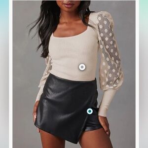 Sheer sleeved, square neck sweater